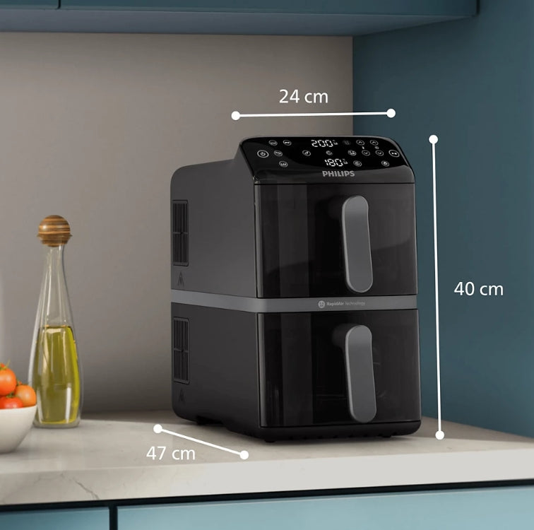 Philips 4000 Series NA460/09 | Dual Basket Airfryer | 10L | RapidAir | 45% Less Space